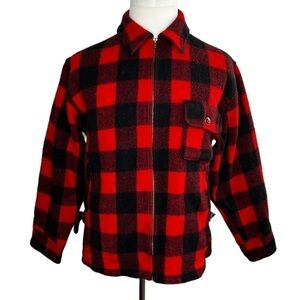 Woolrich Men’s Buffalo Red Black Plaid Wool Zip Up Jacket